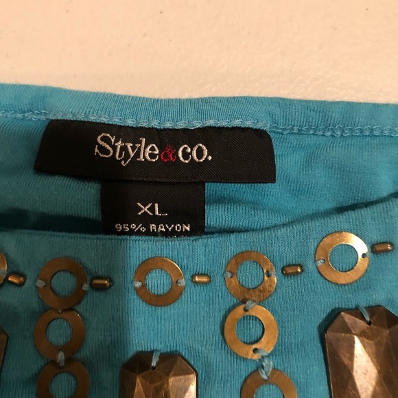 Style & Co X-Large Aqua blue copper embellished camisole shelf bra ,adjustable - Picture 5 of 8